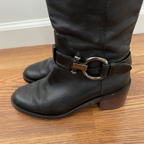 Coach Black Leather Carolina Riding Boots Heeled 5 Zipper - Picture 8 of 13